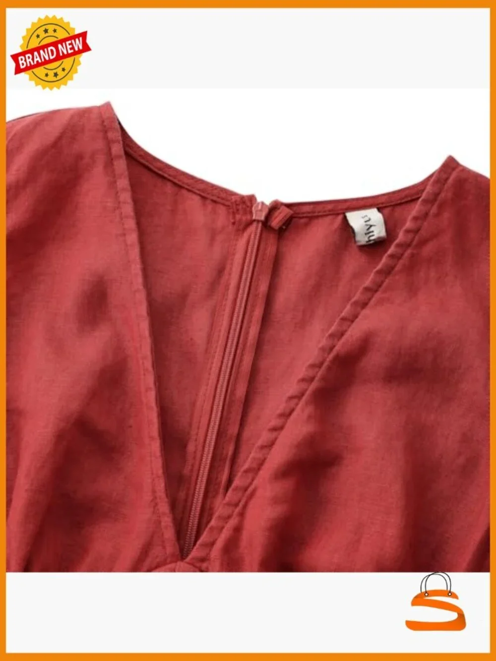100% Linen Sleeveless Deep V-Neck Mini A-Line Dress with Zipper